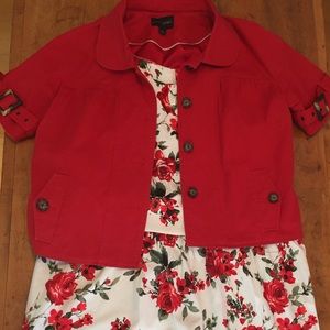 Ixia Red Floral Empire Waist dress with bow detail